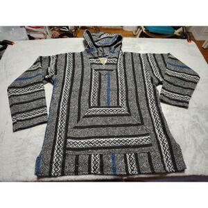 Baja Joe Hoodie L Unisex Black /White Drug Rug Mexican Poncho Skater Surfer